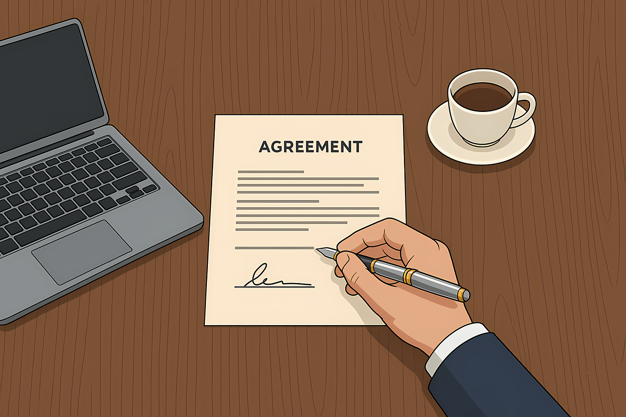 financial advisor reviewing and signing a client notification letter